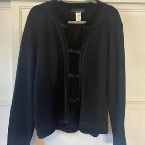Jones New York Cardigan Women's Size XL Black Velour Knotted Toggle Buttons